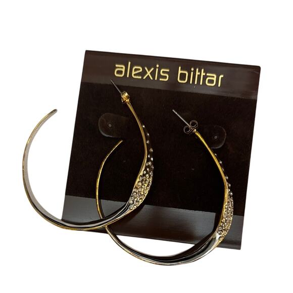 ALEXIS BITTAR Crystal Encrusted Twisted Two Tone Silver-Gold Hoop Earrings | NWT - Picture 5 of 12